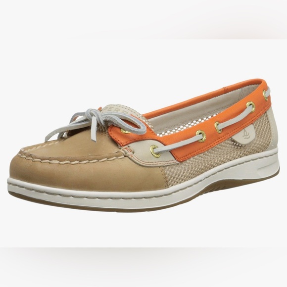 SPERRY Angelfish Mesh Tan and Orange Leather Boat Shoe - Picture 1 of 10